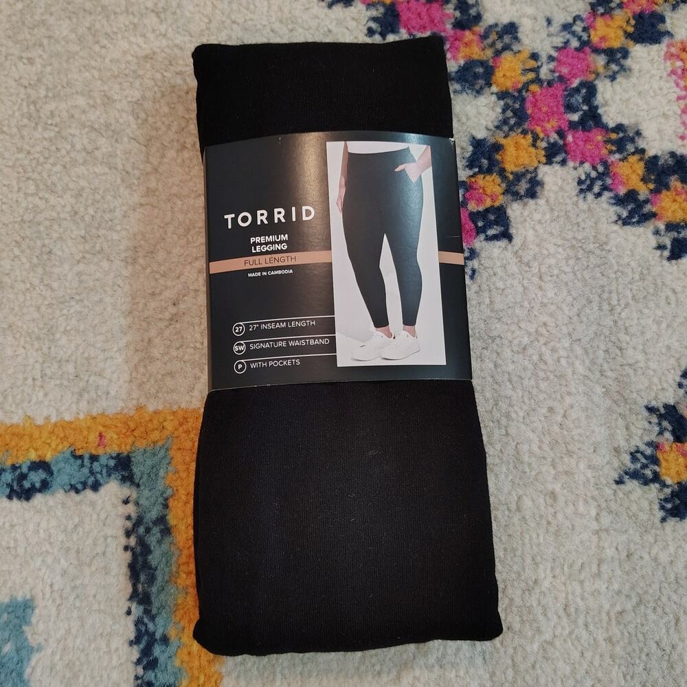 New Torrid Womens 1X Plus Size Leggings Black Full Length 27" Inseam Pockets